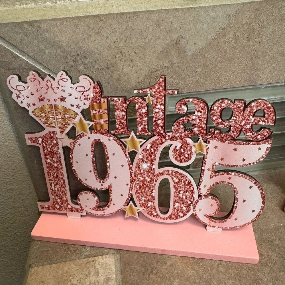 60th Birthday Pink Rose Gold Happy Birthday Party Wood Glitter Centerpieces EUC